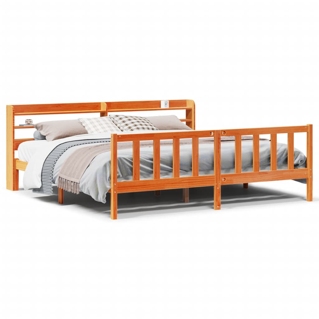 Bed Frame with Headboard without Mattress Wax Brown 180x200 cm Super King